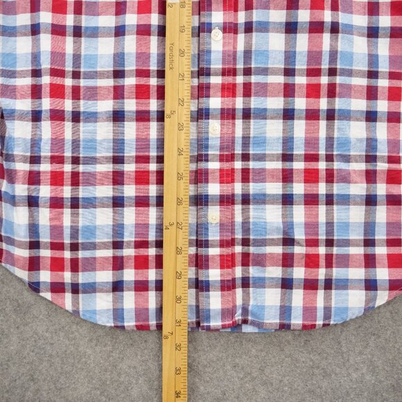 Banana Republic Shirt Mens Large Red Blue Button Up Plaid Long Sleeve Chambray - Picture 8 of 14